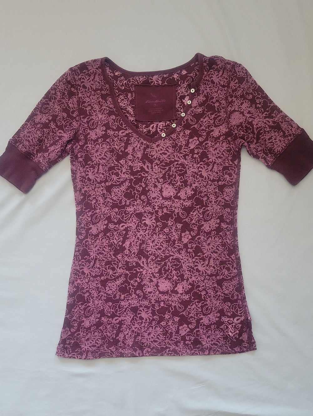 Eddie Bauer Floral Scoop Neck Short Sleeve Top - Plum and Pink